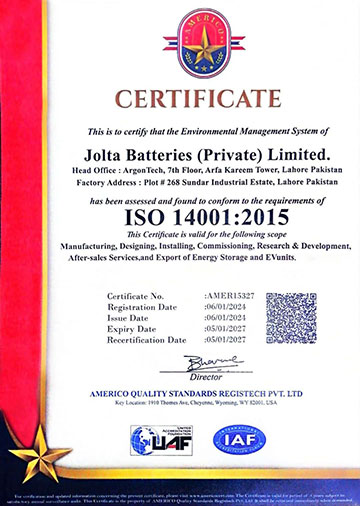 Certificate ISO 14001:2015